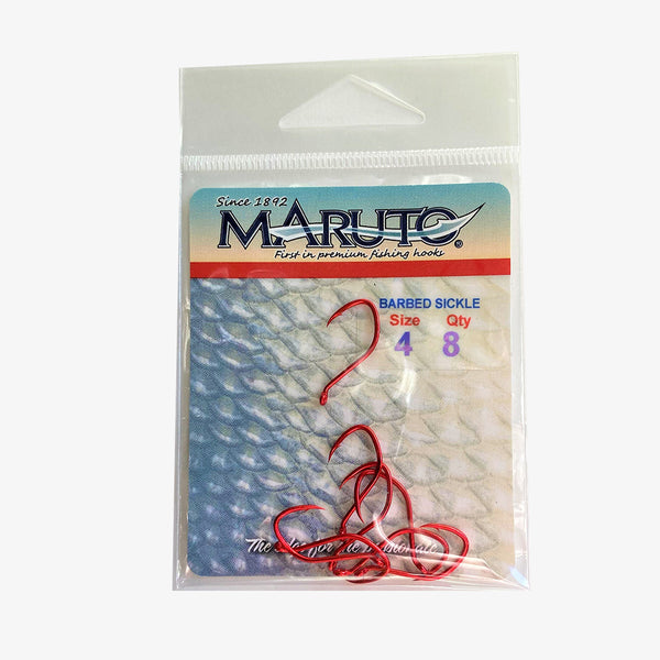 1 vs 1 0 sickle fishing hook RED Barbed Sickle by Maruto sz 3/0 18 pack