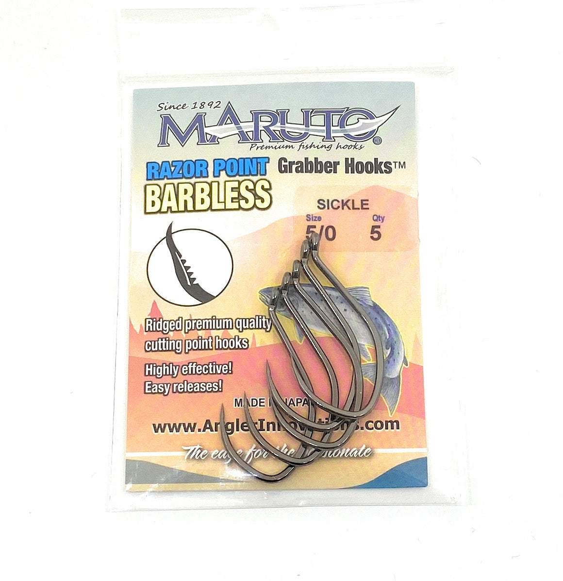 Maruto Barbless Grabber Siwash Hook Size 5/0 Long Shank Black Nickel 4pk |B6